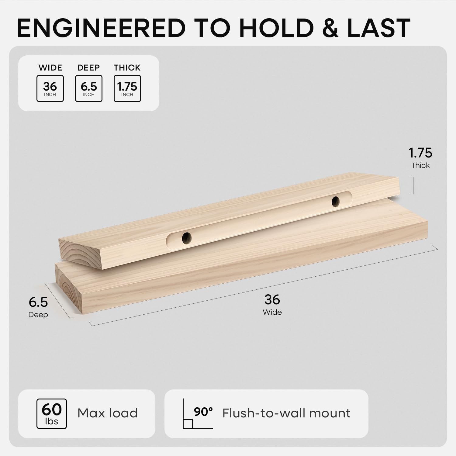 Natural Wood Floating Shelves Set of 2