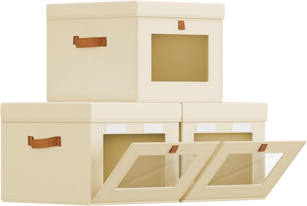 Fabric Storage Bins With Window Set of 3