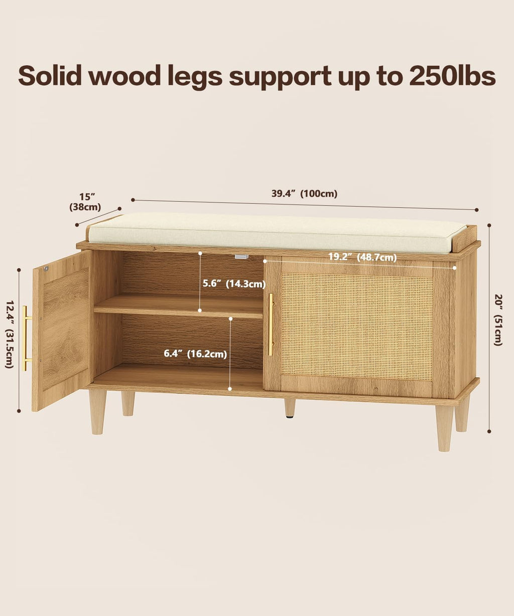 Rattan Shoe Storage Bench