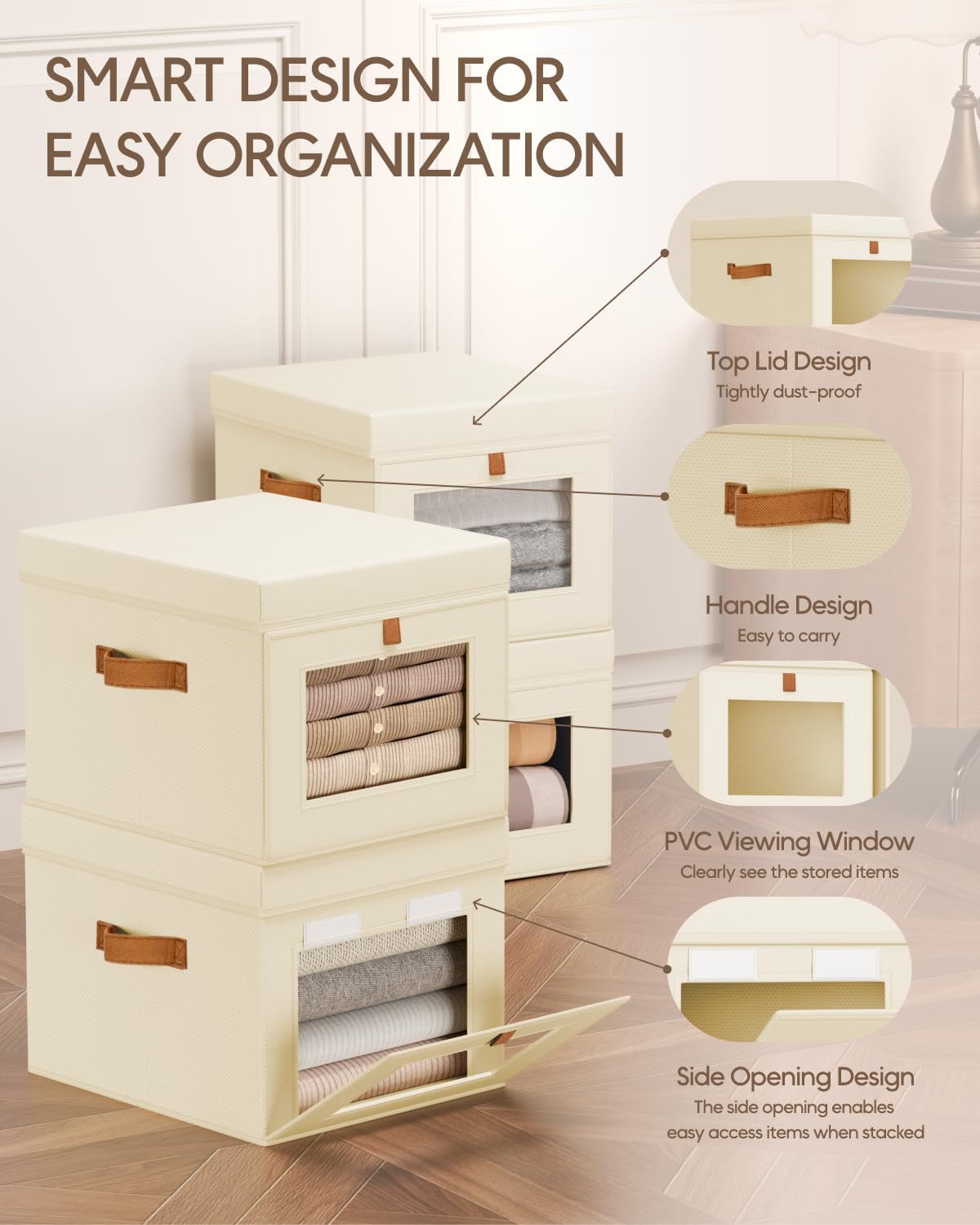 Fabric Storage Bins With Window Set of 3