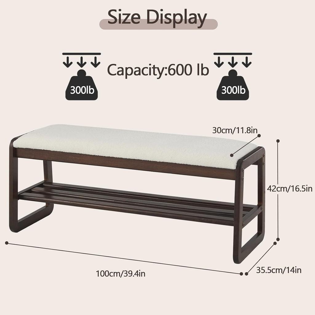 Cream White Wooden Shoe Rack Bench