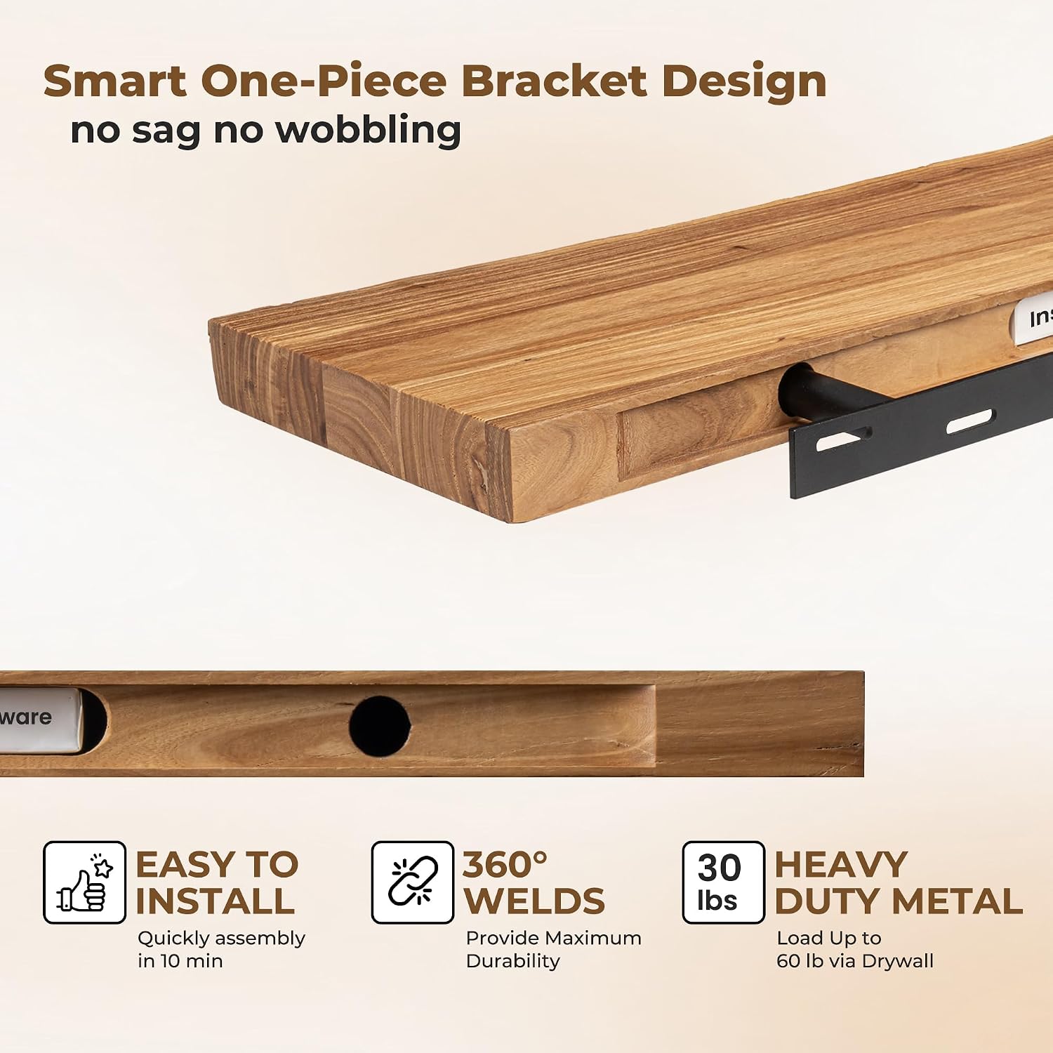 Extra Long Live Edge Floating Wood Shelves