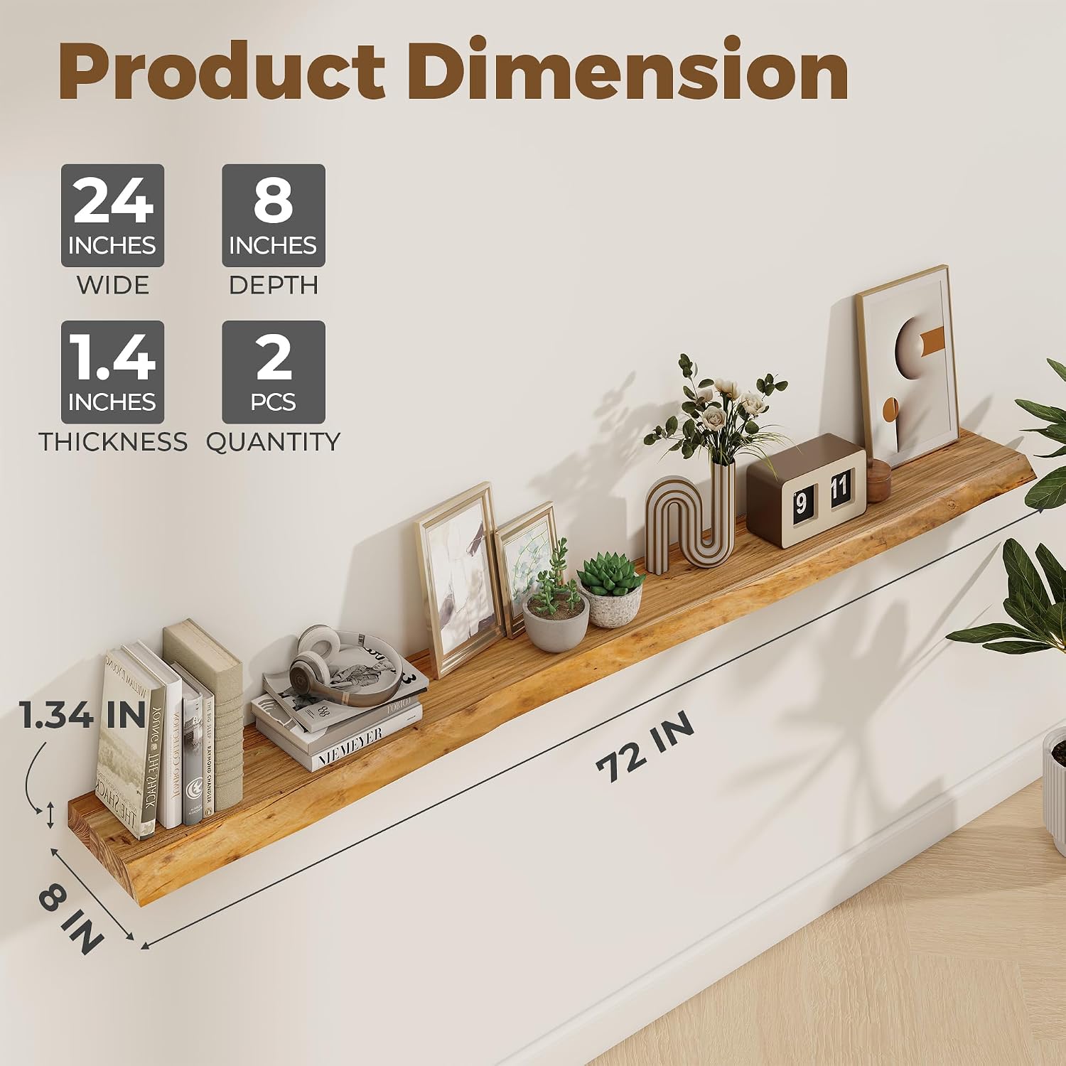 Extra Long Live Edge Floating Wood Shelves