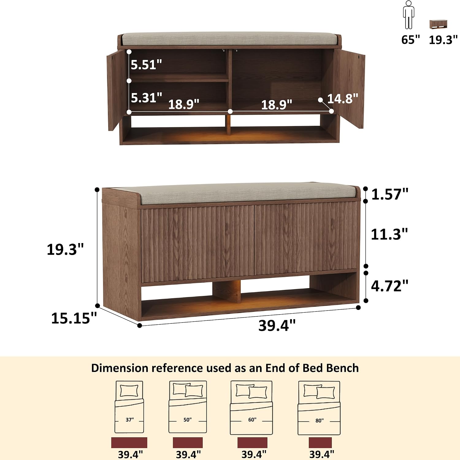 Fluted Shoe Storage Bench