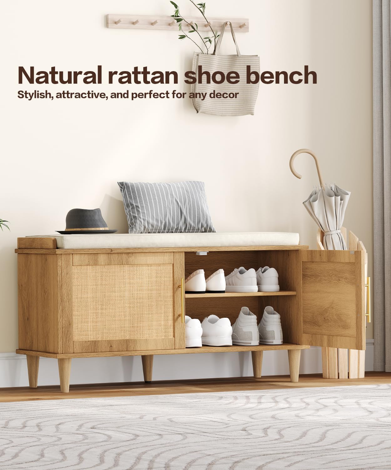 Rattan Shoe Storage Bench