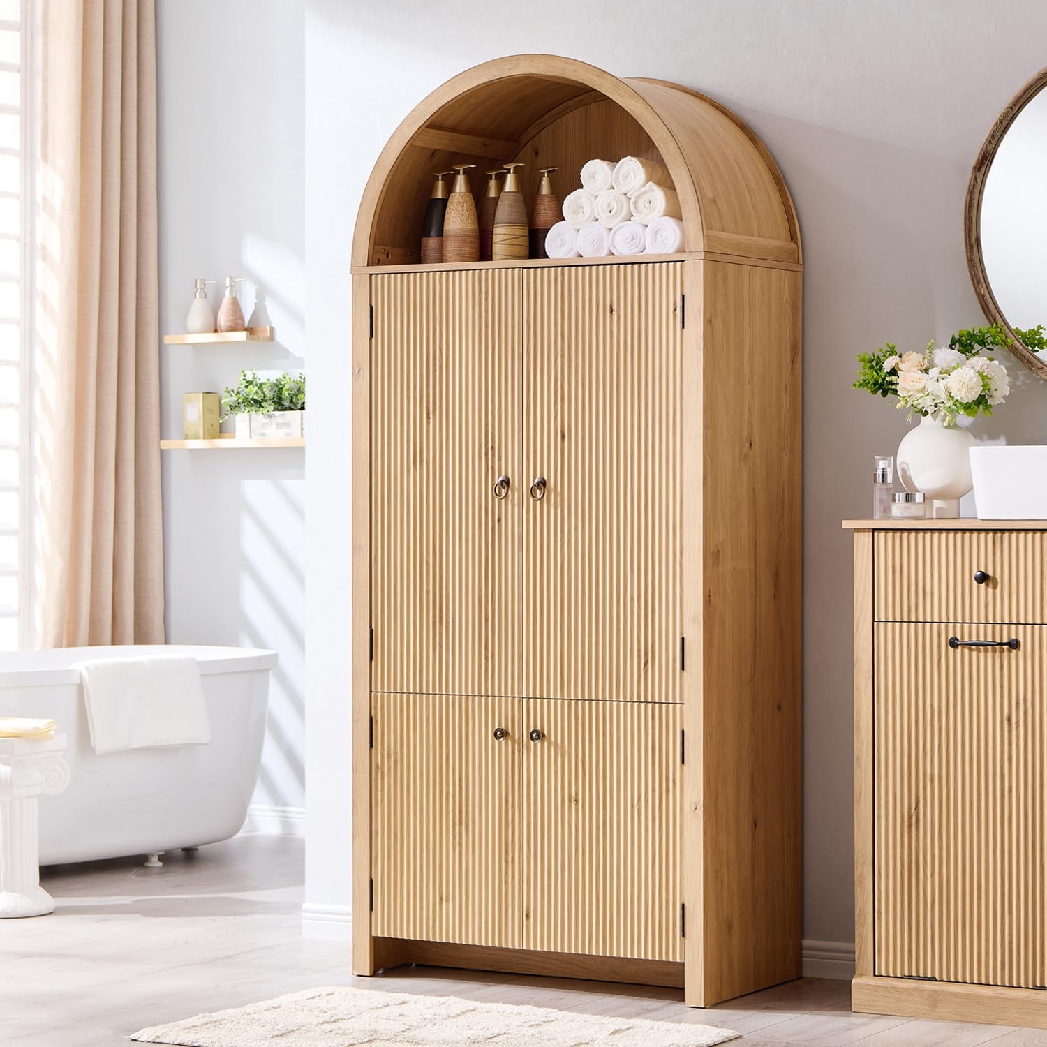 Arched Fluted Tall Bathroom Cabinet