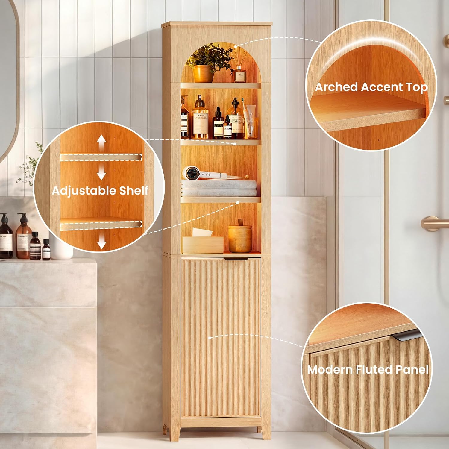 71'' Fluted Tall Bathroom Storage Cabinet