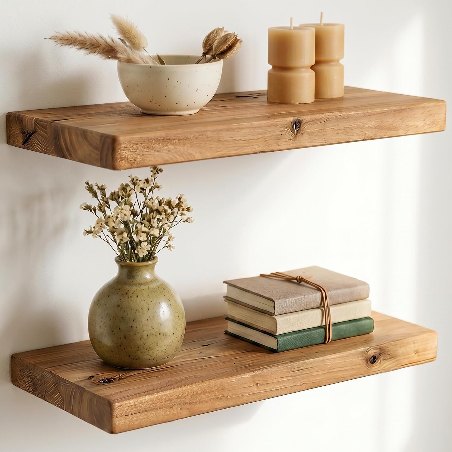 Elm Wood Floating Shelves Set of 2
