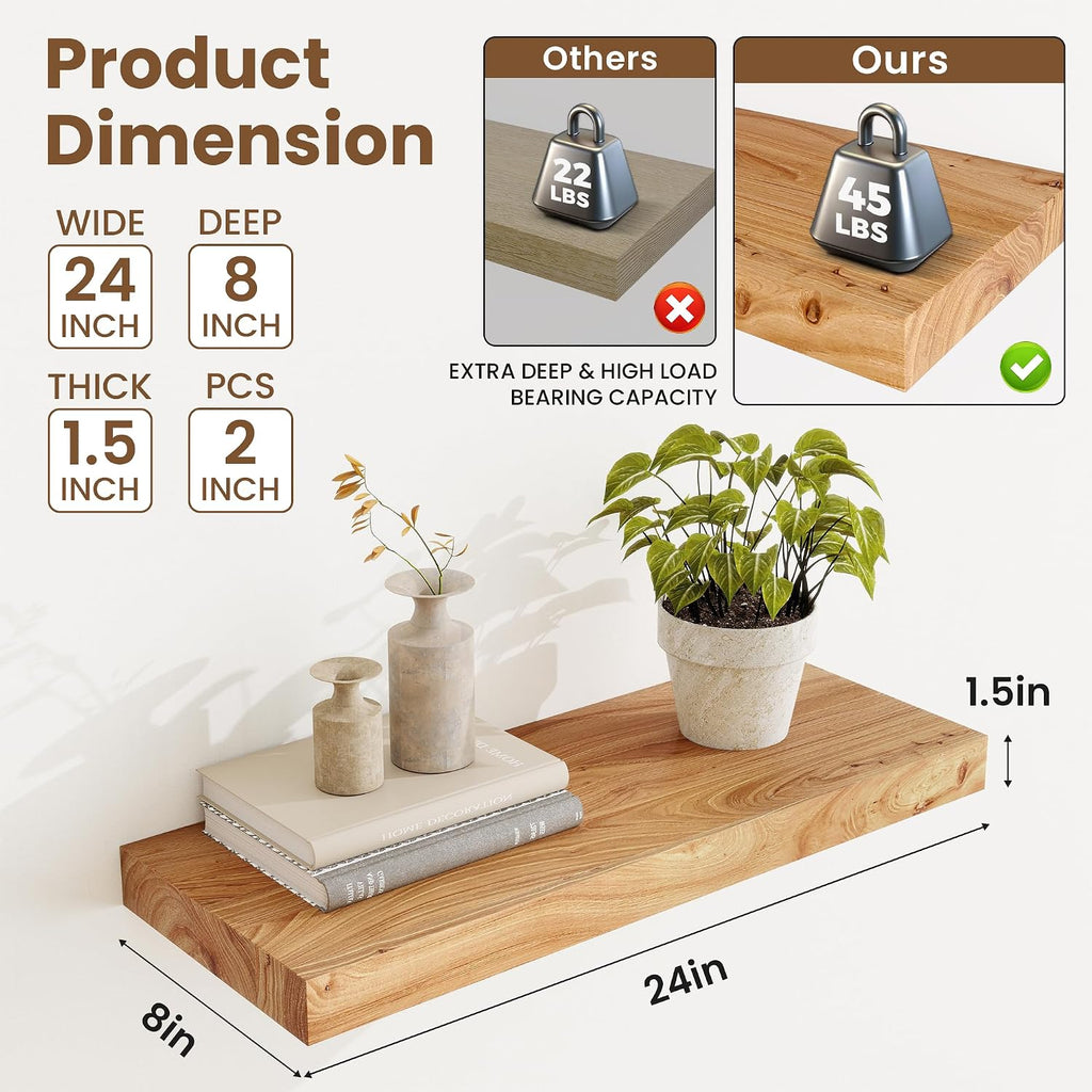 Elm Wood Extra Deep Floating Shelves
