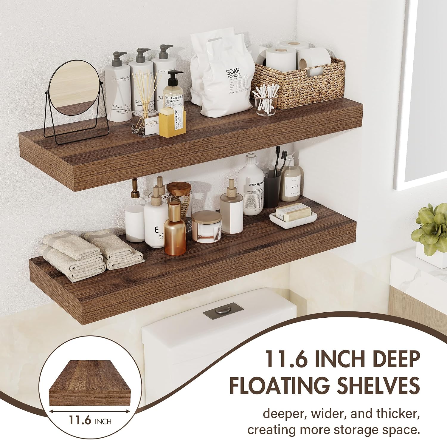 Deep Rustic Floating Shelves Set of 2