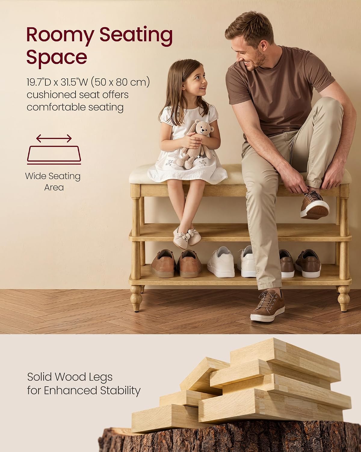 Wooden Entryway Shoe Bench