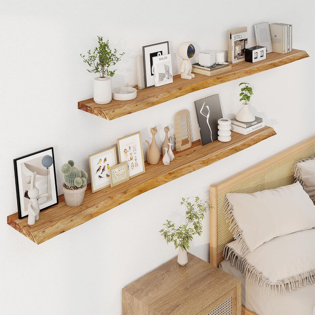 Extra Long Live Edge Floating Wood Shelves