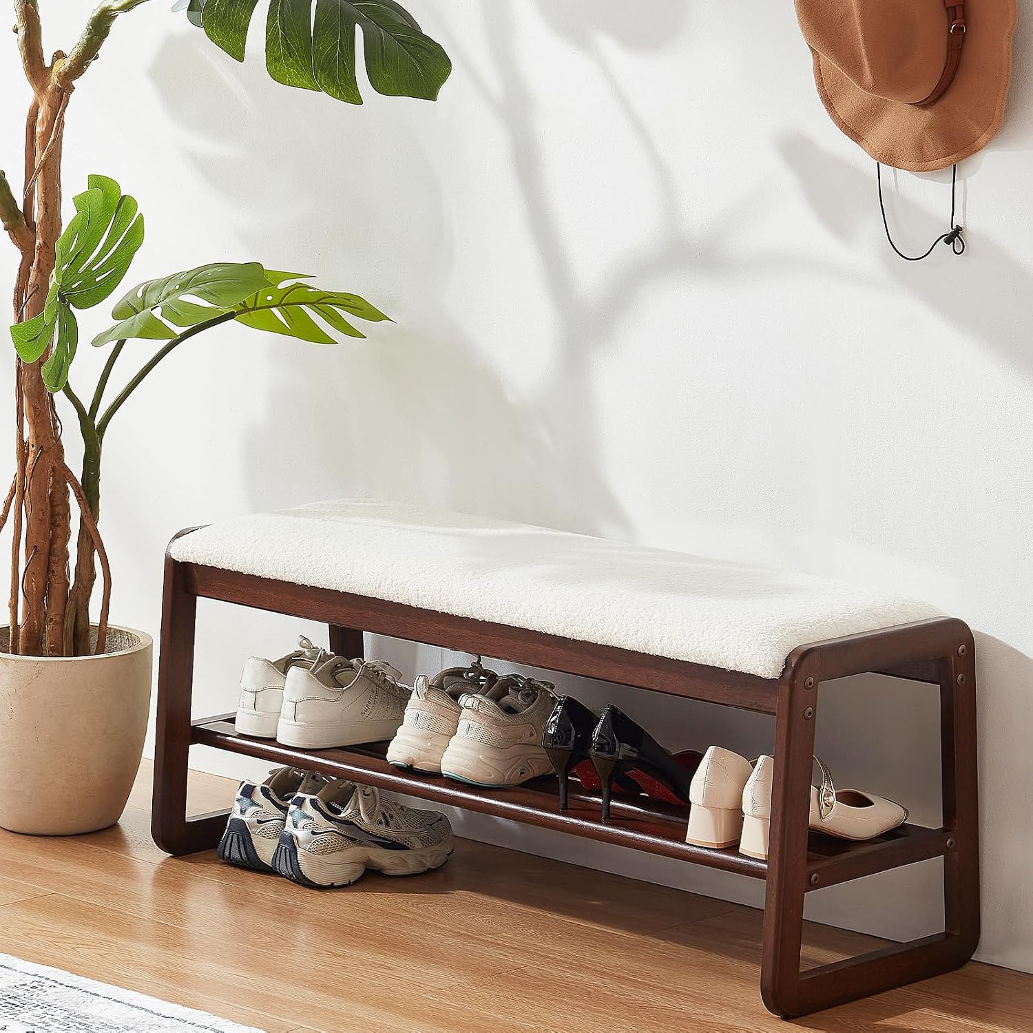 Cream White Wooden Shoe Rack Bench