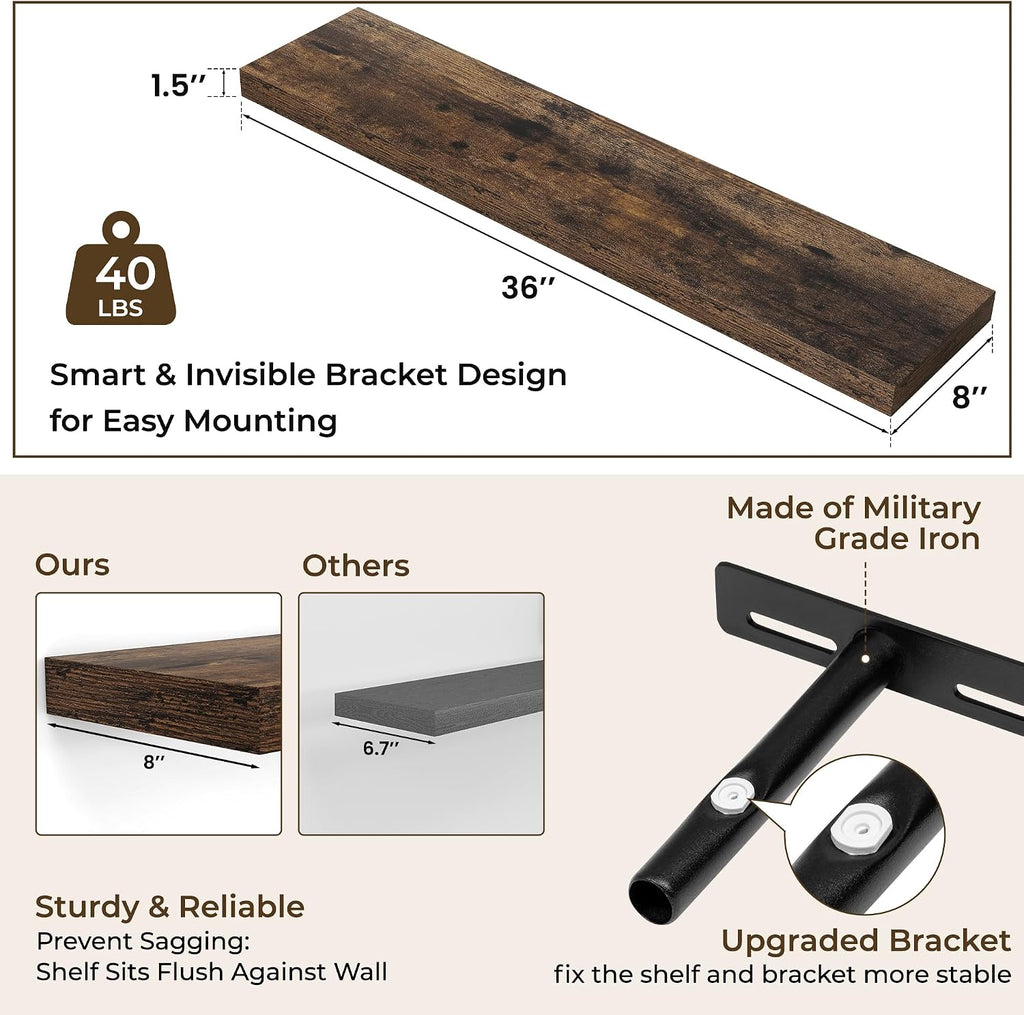 Rustic Wood Floating Shelves Set of 2