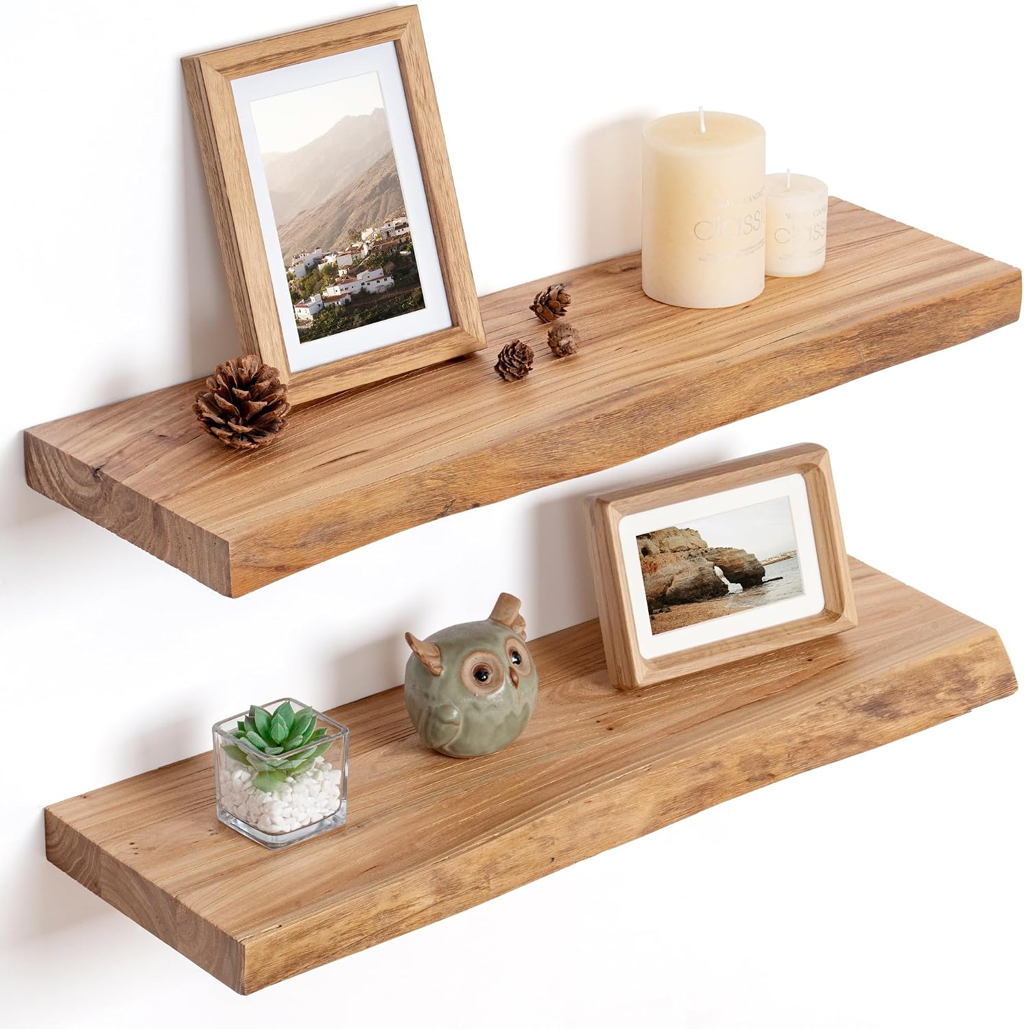 Live Edge Elm Wood Floating Shelves Set of 2