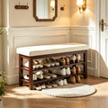 White Leather Cushion Entryway Bench