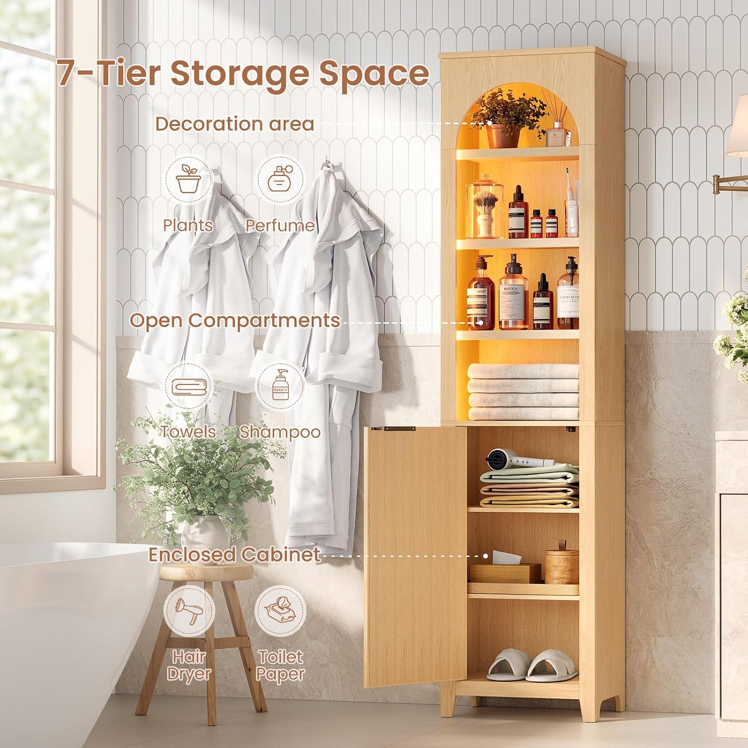 71'' Fluted Tall Bathroom Storage Cabinet