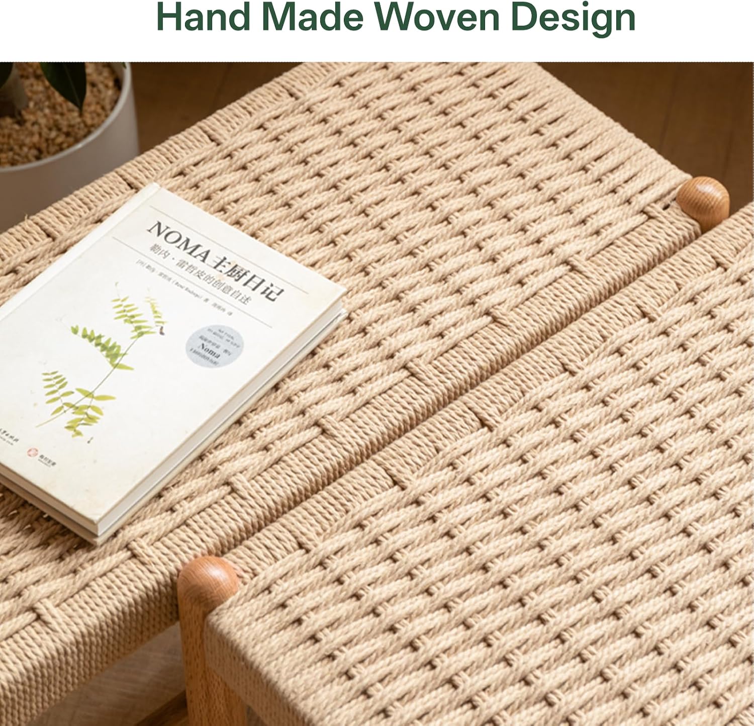 Solid Wood Woven Seat Entryway Bench