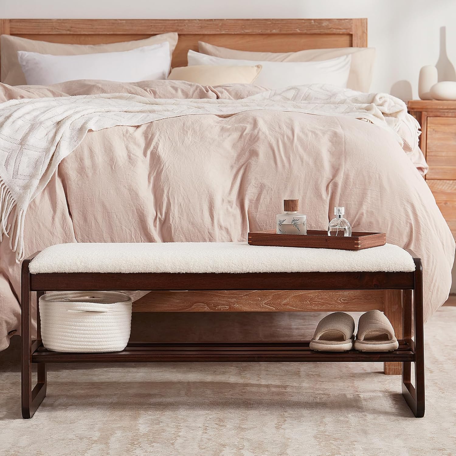 Cream White Wooden Shoe Rack Bench