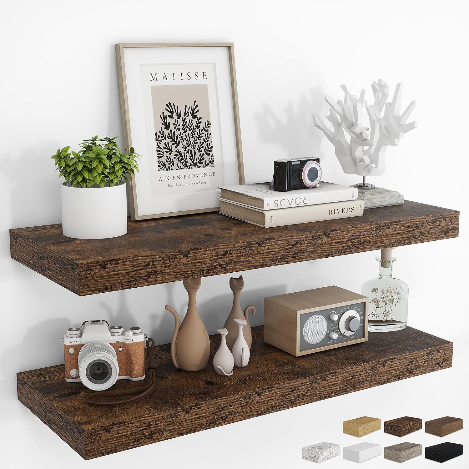 Rustic Wood Floating Shelves Set of 2
