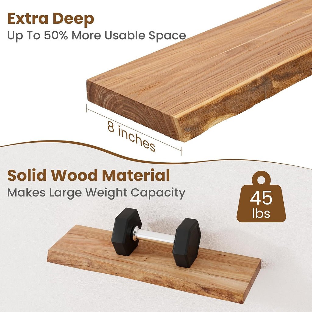 Live Edge Elm Wood Floating Shelves Set of 2