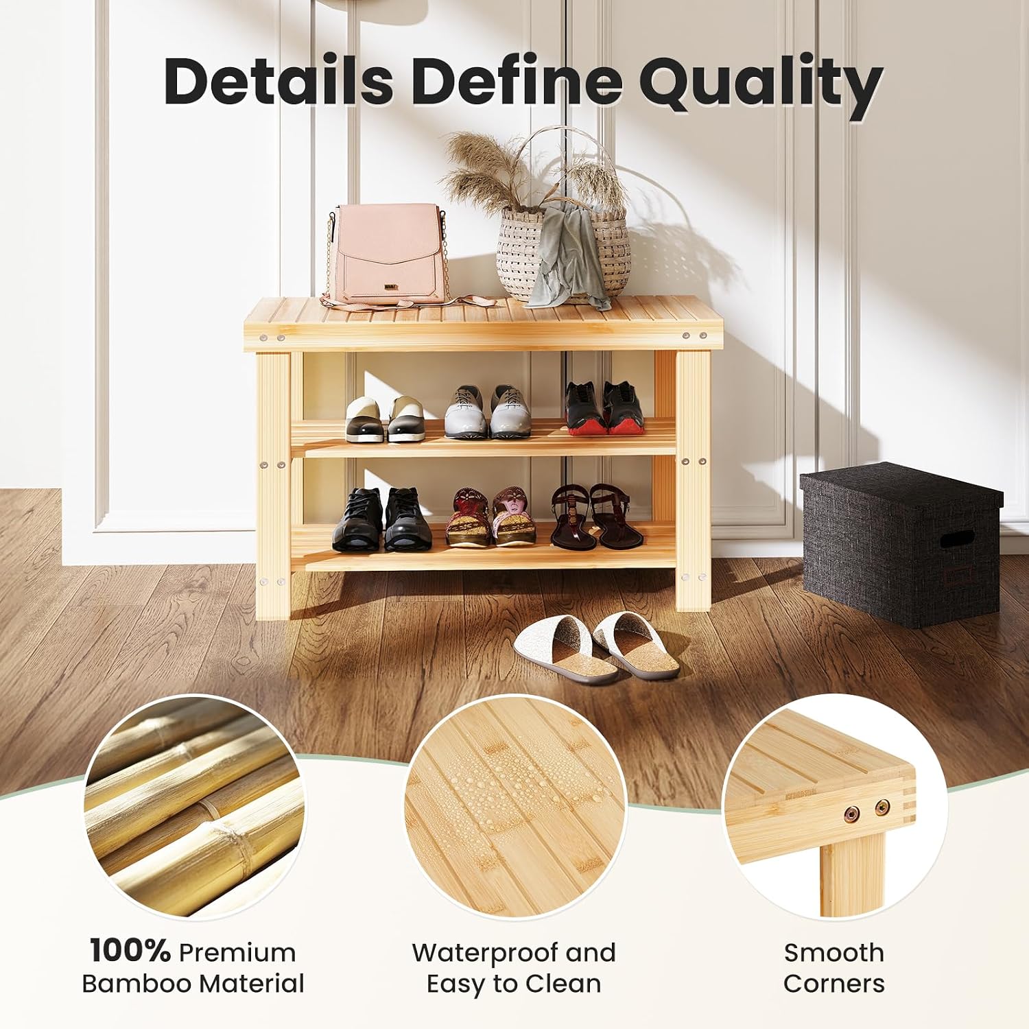 Bamboo Entryway Shoe Bench