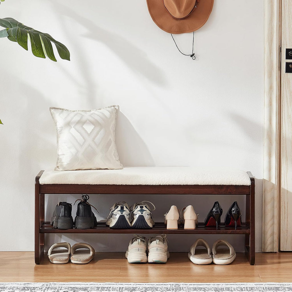Cream White Wooden Shoe Rack Bench