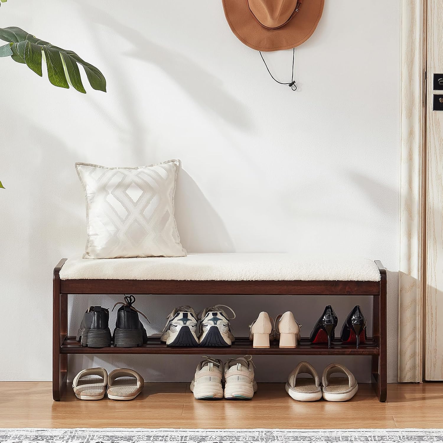 Cream White Wooden Shoe Rack Bench