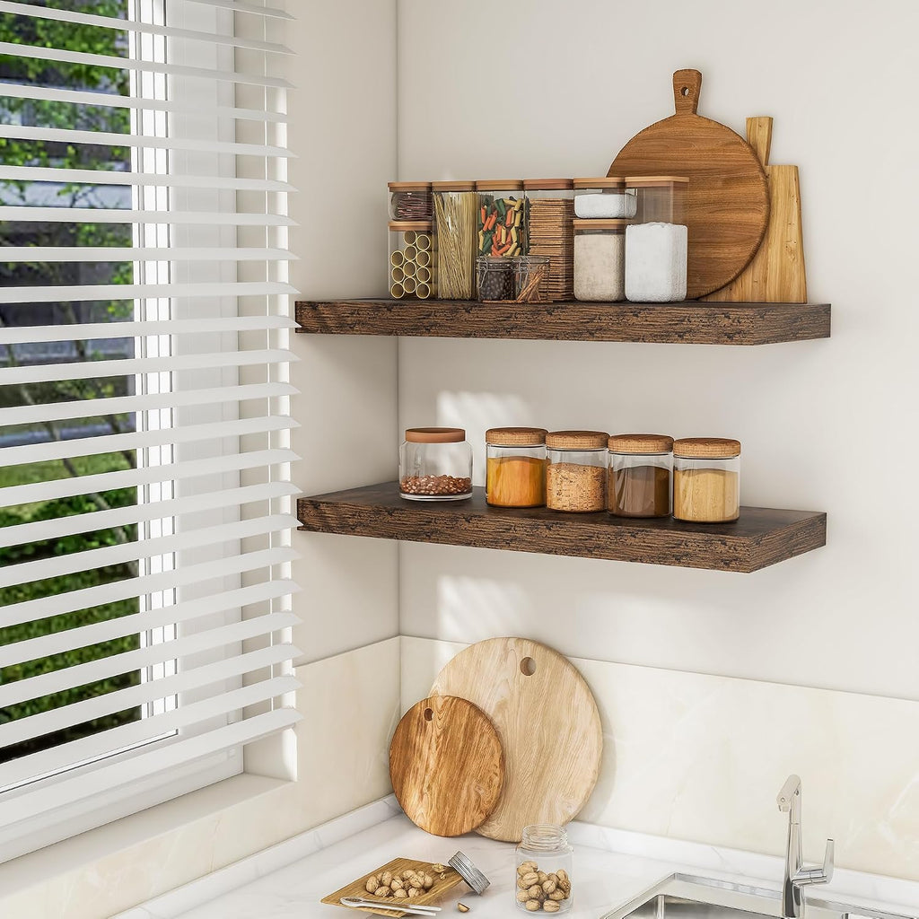 Rustic Wood Floating Shelves Set of 2
