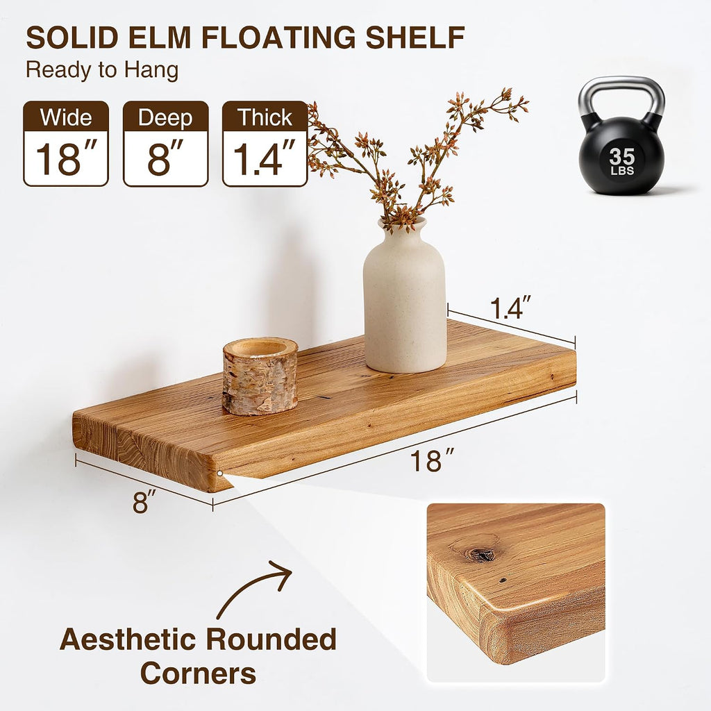 Elm Wood Floating Shelves Set of 2