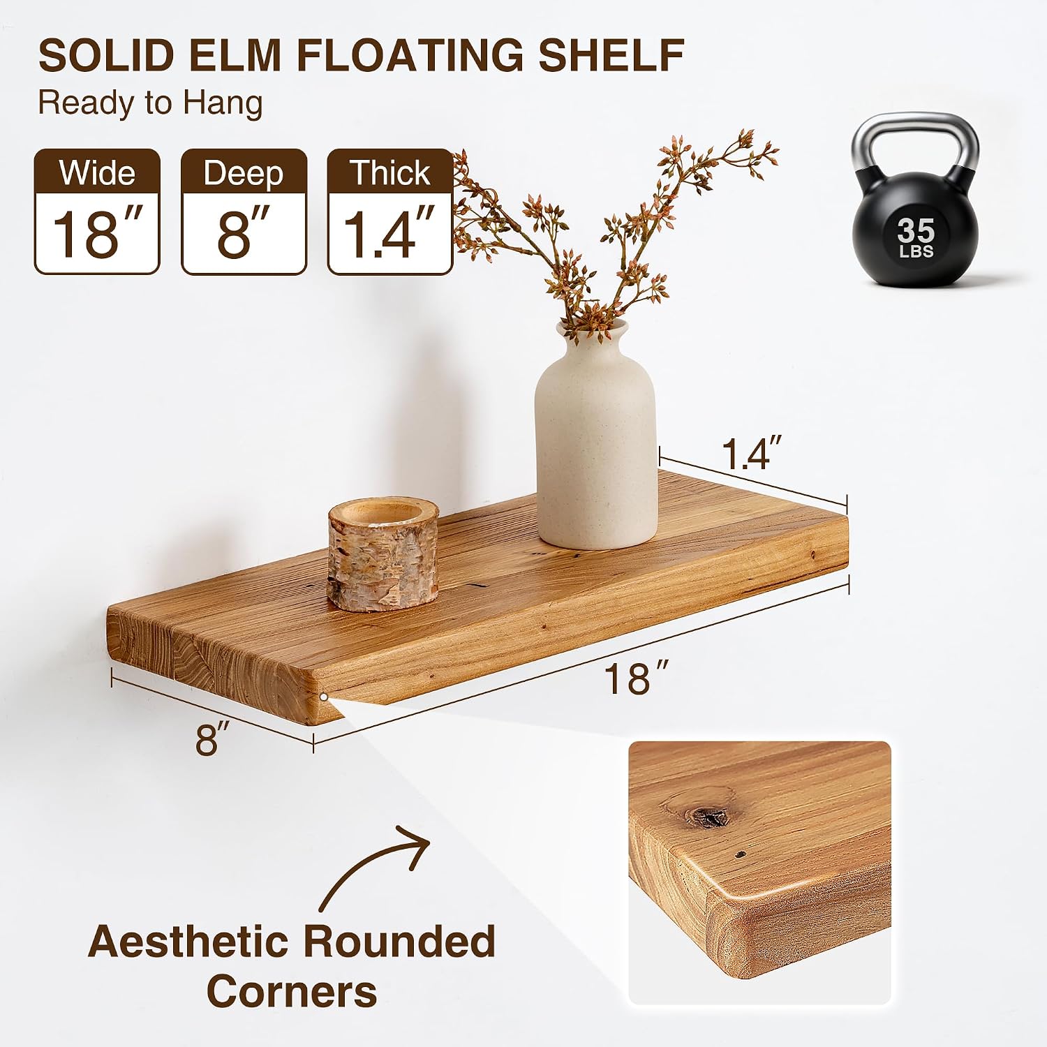 Elm Wood Floating Shelves Set of 2