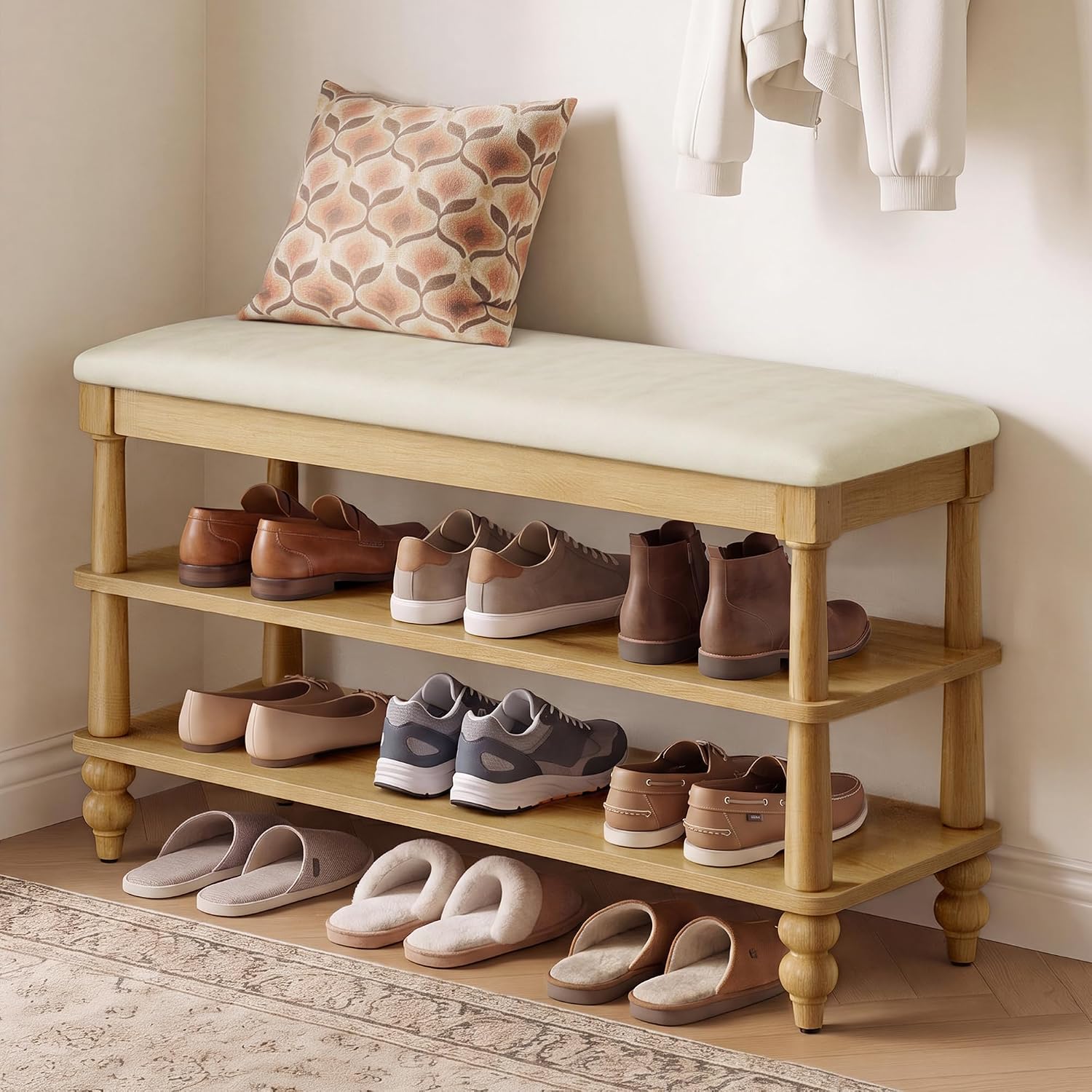 Wooden Entryway Shoe Bench