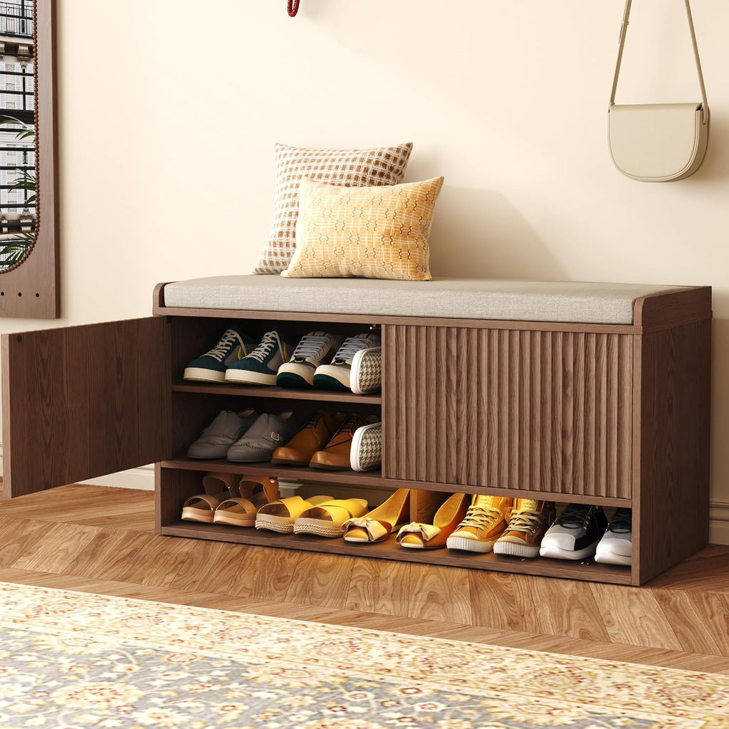Fluted Shoe Storage Bench
