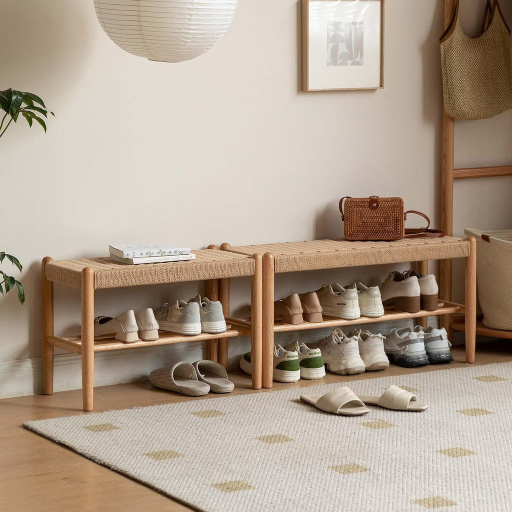 Solid Wood Woven Seat Entryway Bench