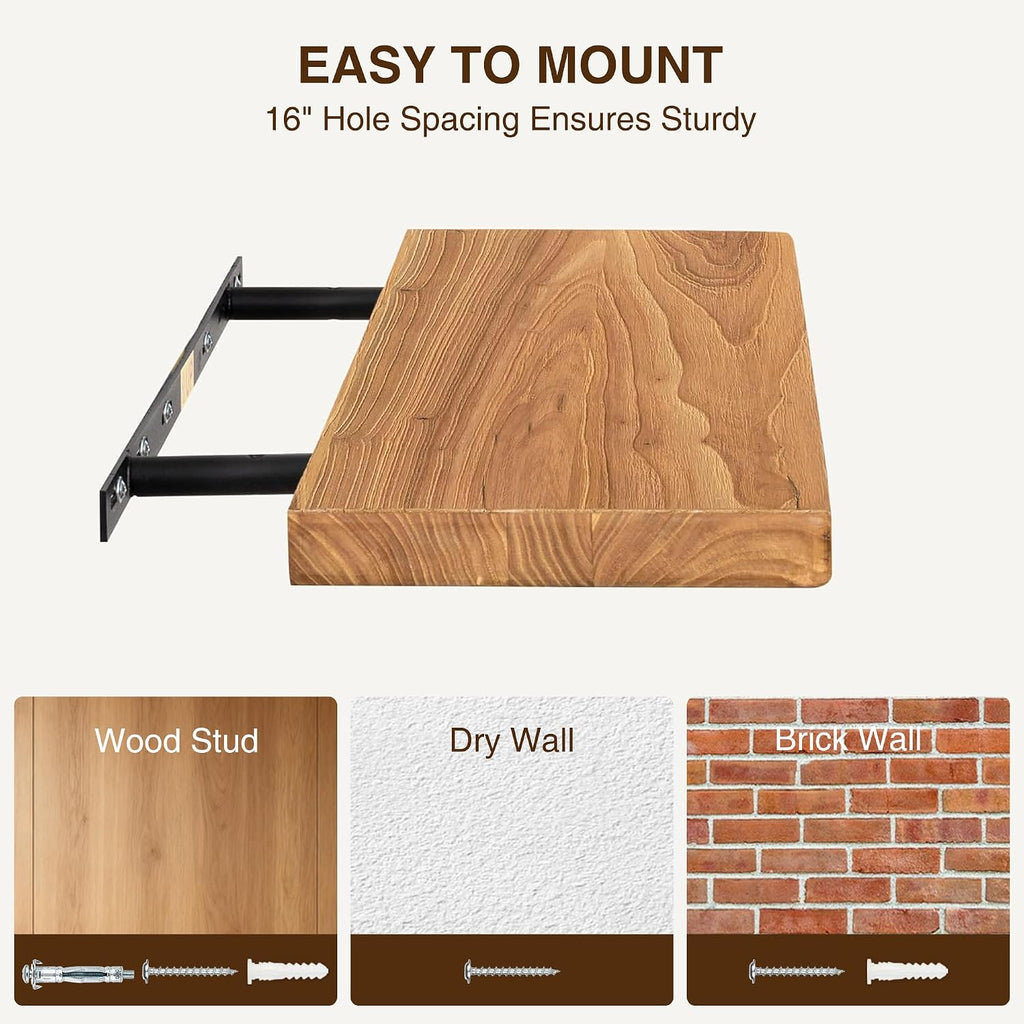 Elm Wood Floating Shelves Set of 2
