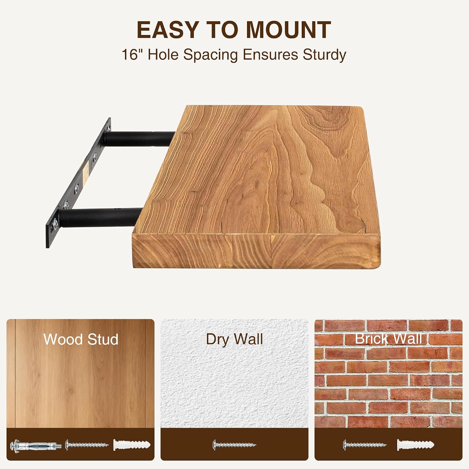 Elm Wood Floating Shelves Set of 2