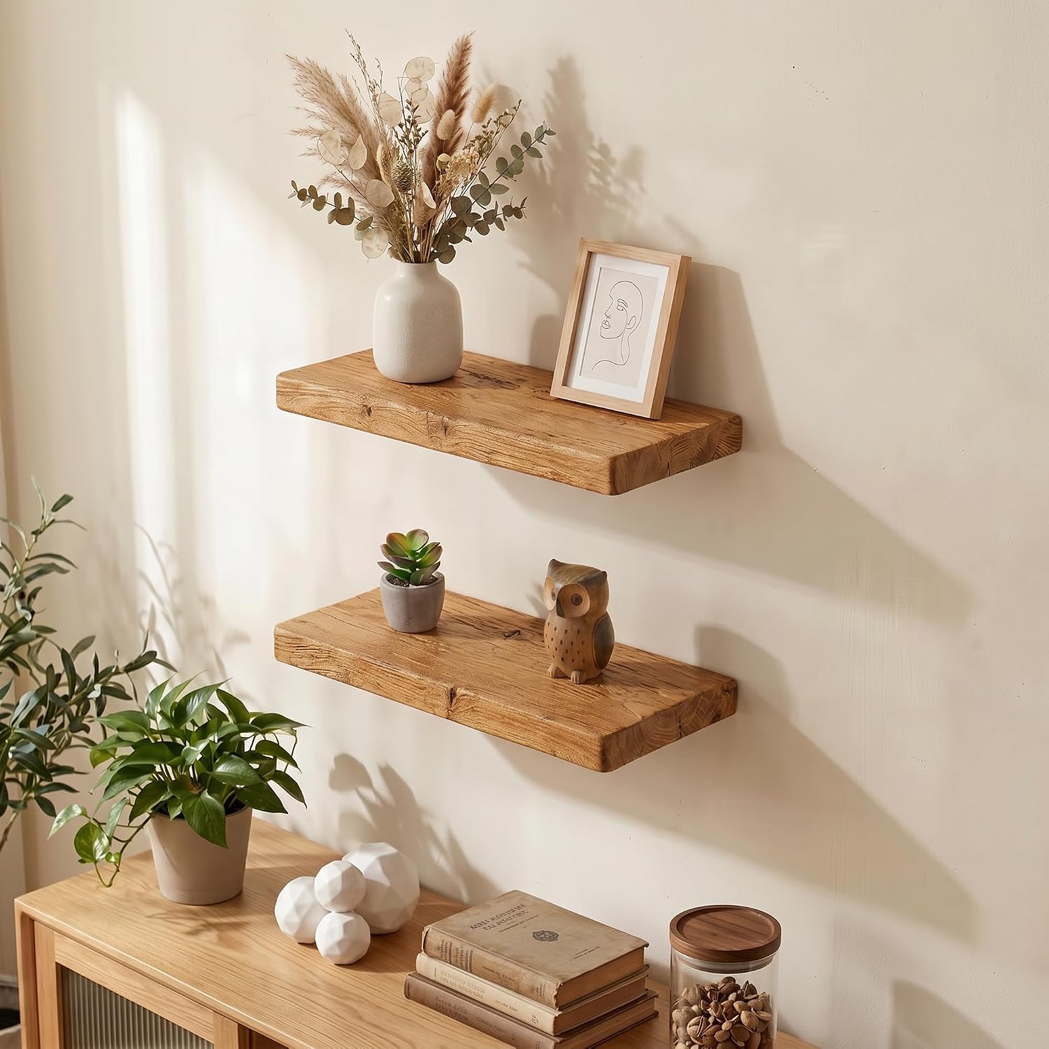 Elm Wood Floating Shelves Set of 2