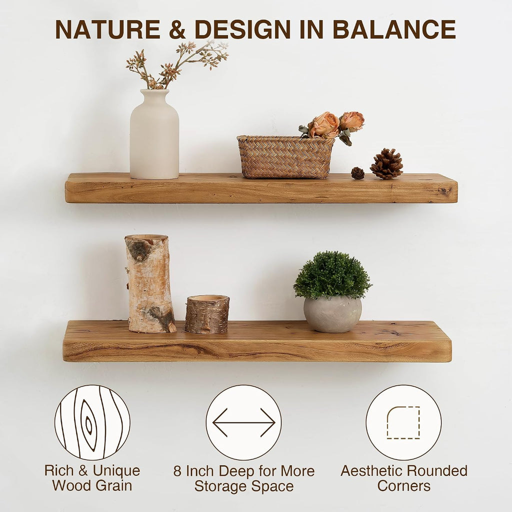 Elm Wood Floating Shelves Set of 2