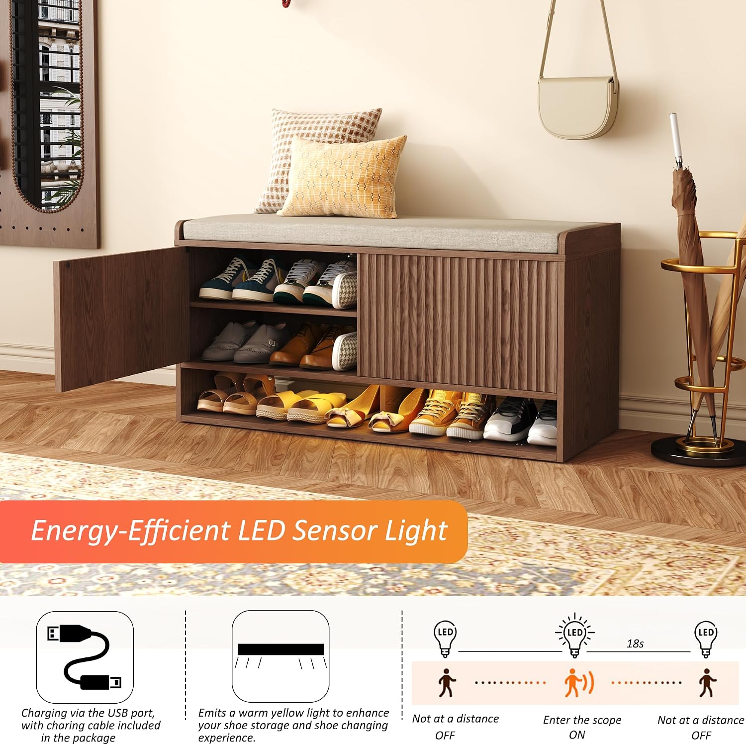 Fluted Shoe Storage Bench