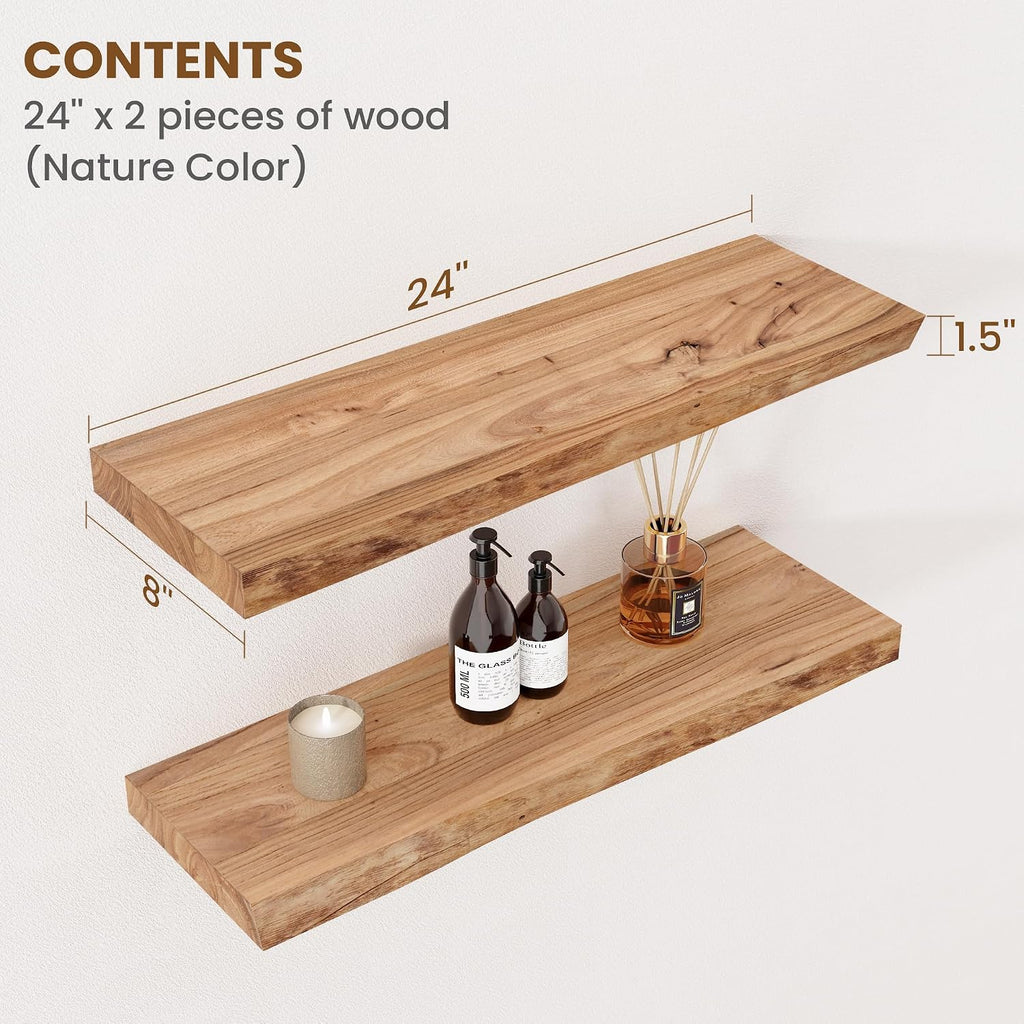 Live Edge Elm Wood Floating Shelves Set of 2