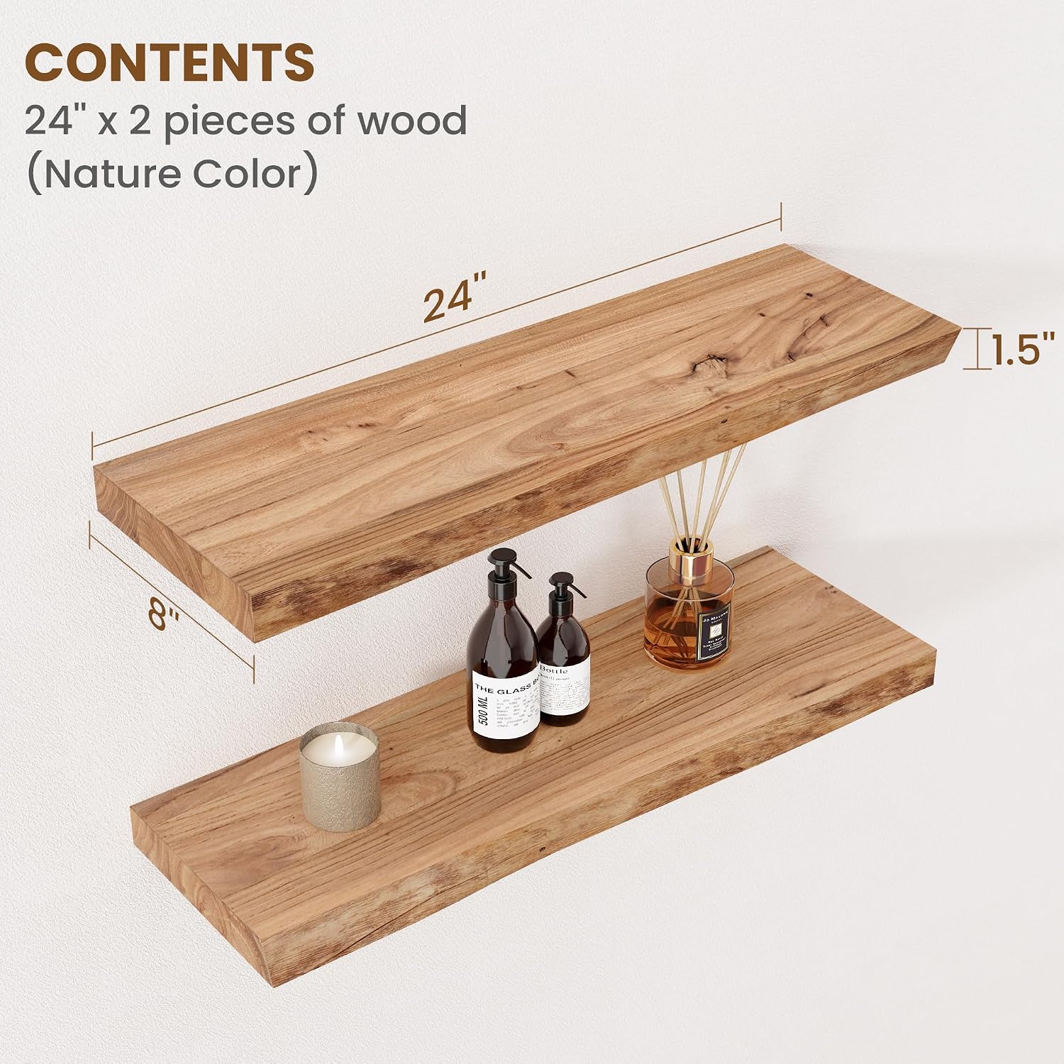 Live Edge Elm Wood Floating Shelves Set of 2