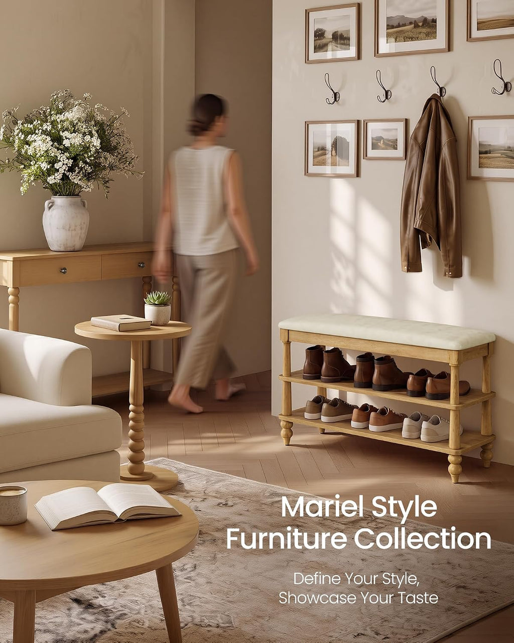 Wooden Entryway Shoe Bench