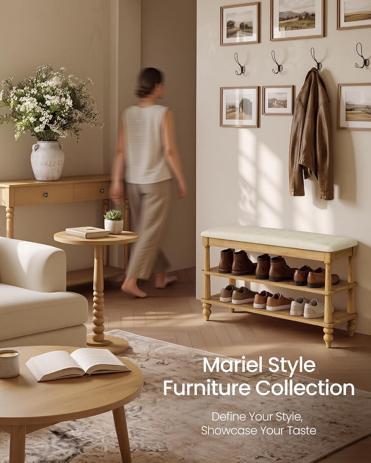 Wooden Entryway Shoe Bench