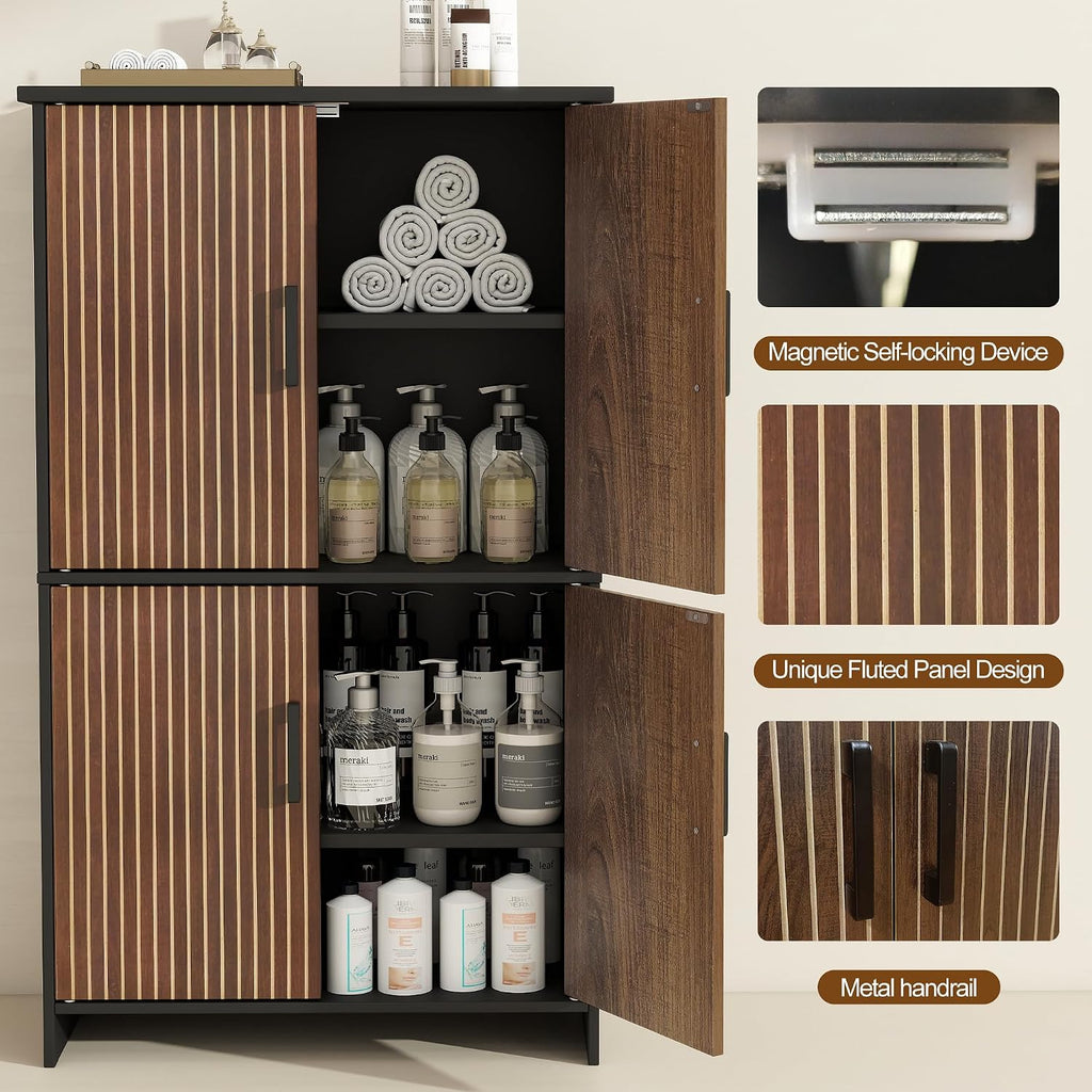 Black Fluted Door Tall Bathroom Cabinet