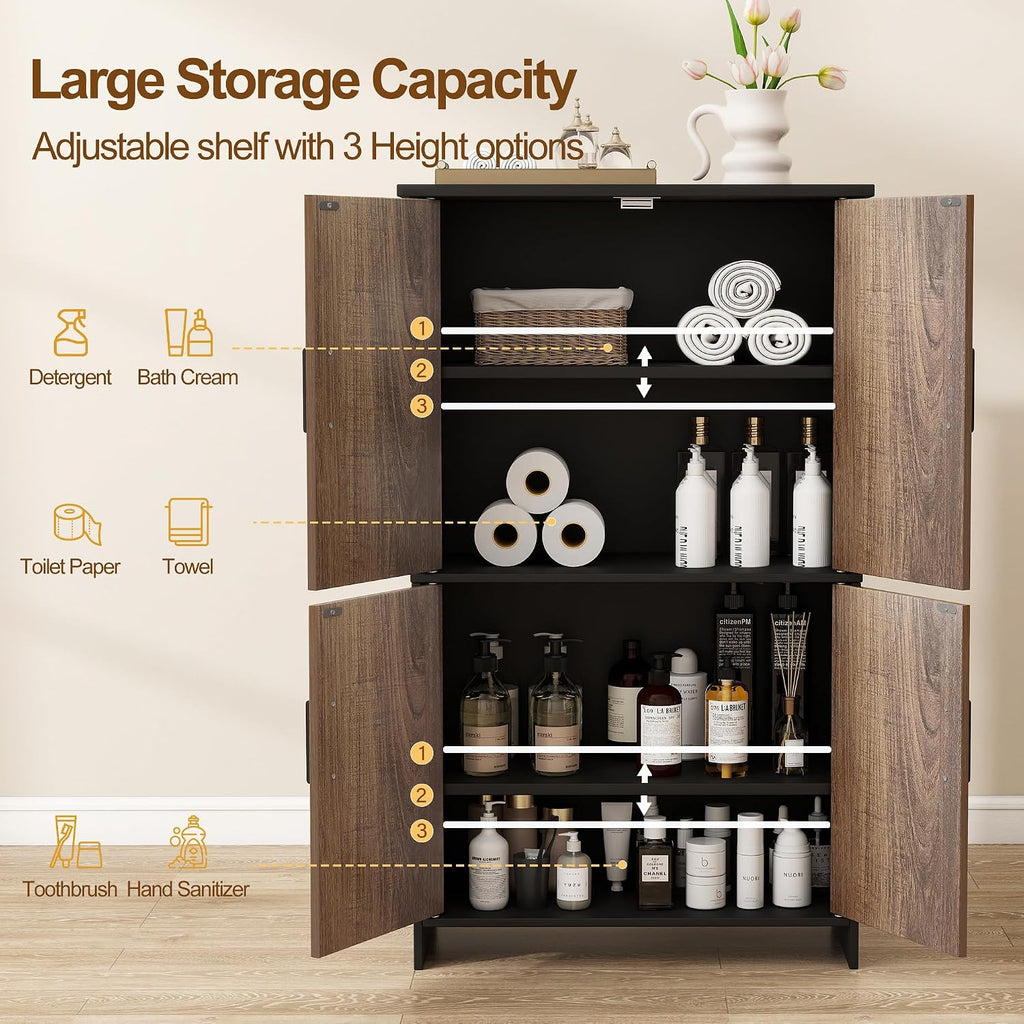 Black Fluted Door Tall Bathroom Cabinet