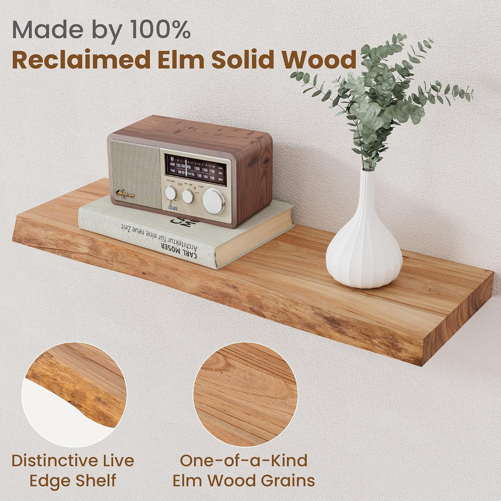 Live Edge Elm Wood Floating Shelves Set of 2