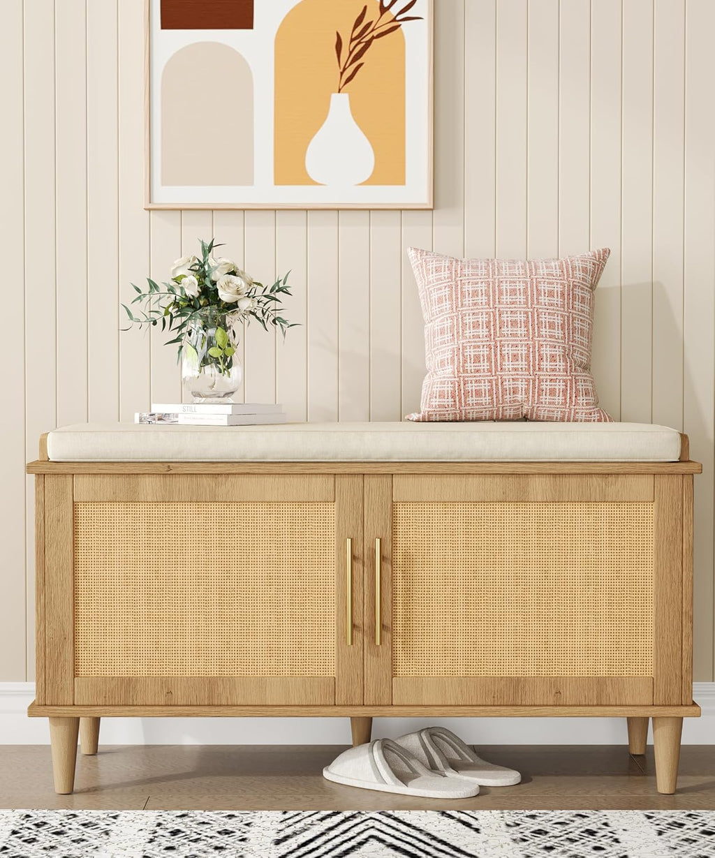 Rattan Shoe Storage Bench