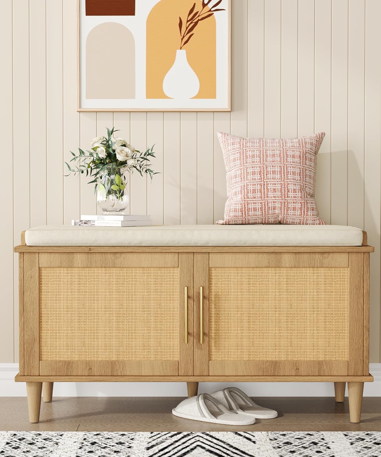 Rattan Shoe Storage Bench