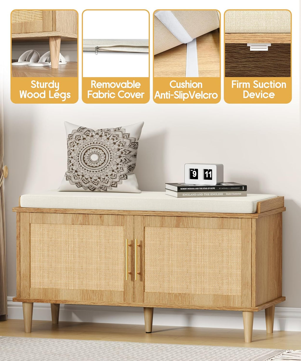 Rattan Shoe Storage Bench
